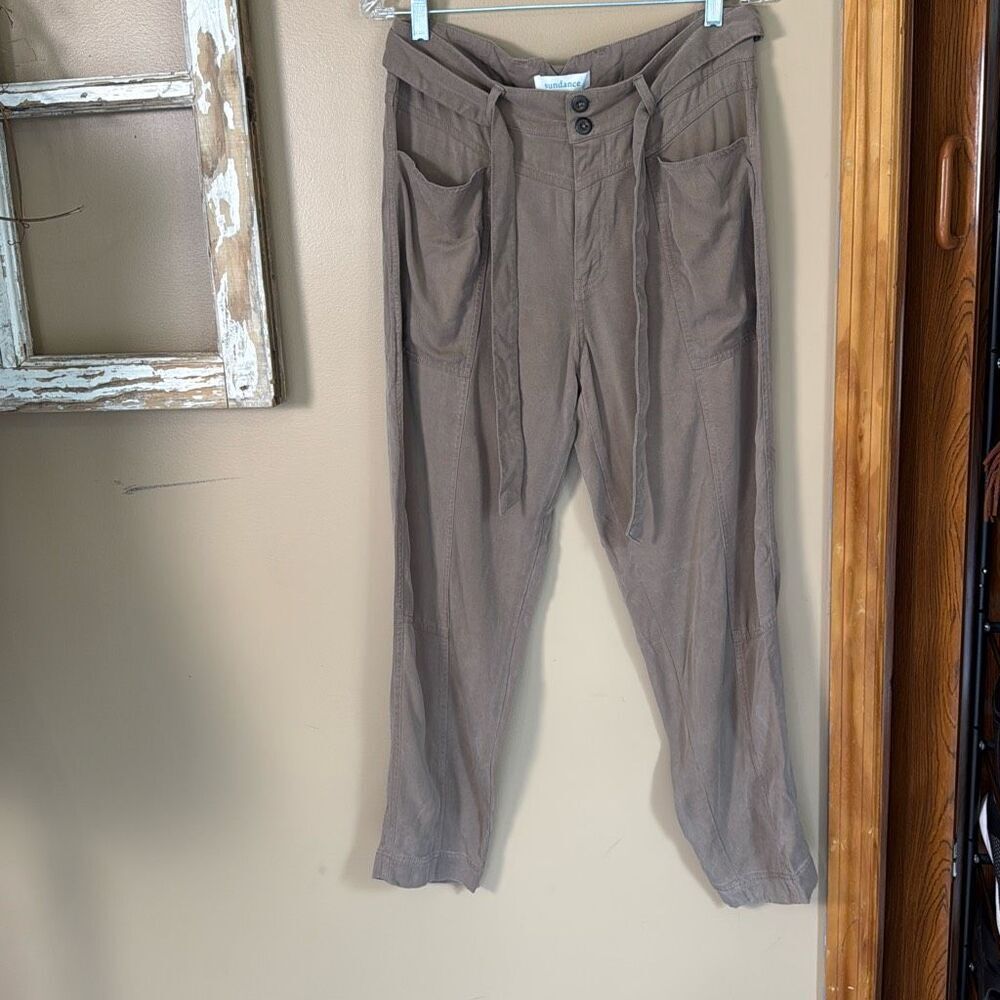 Sundance brown paper bag waist women’s pants size 12 tie comfy casual minimalist